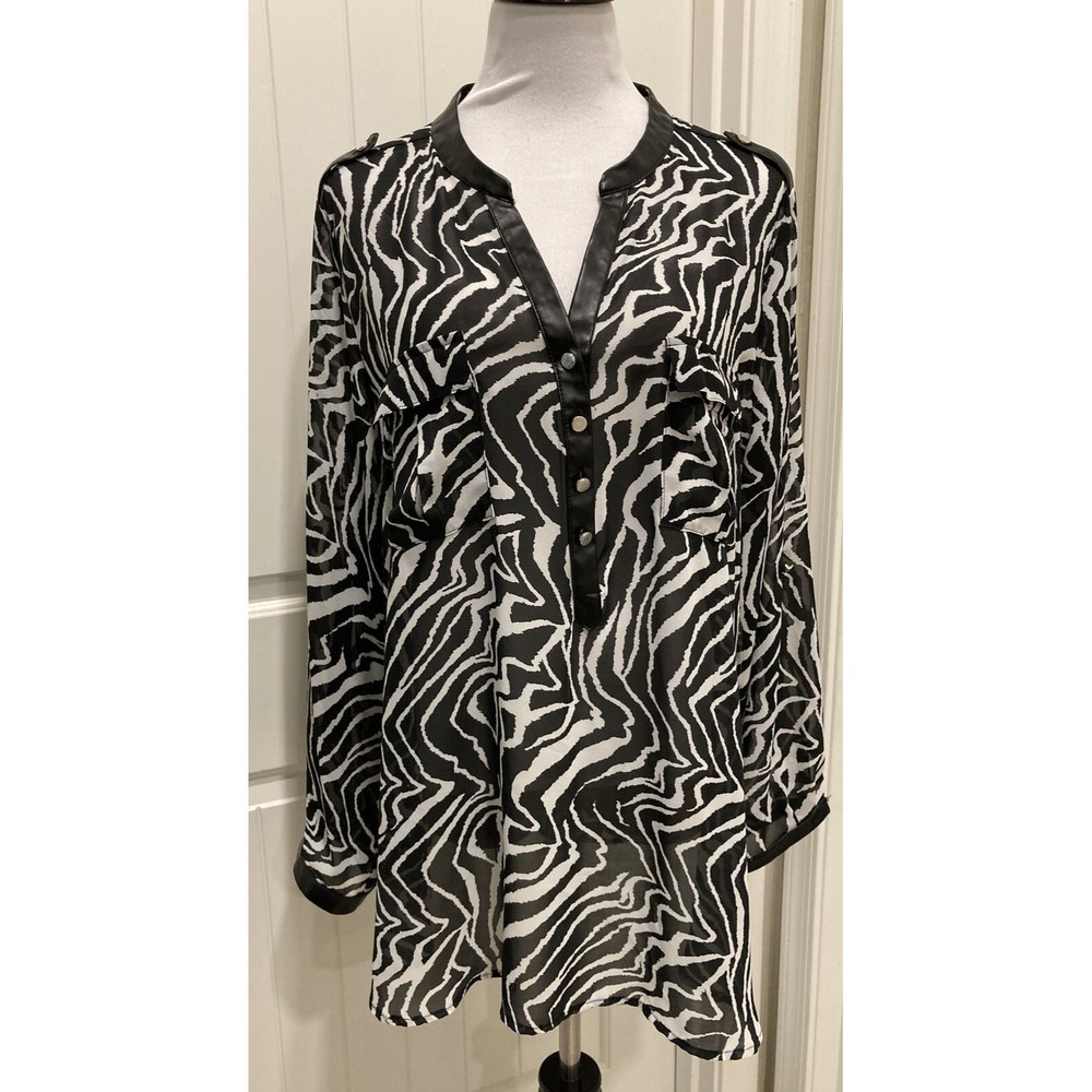 NY Collection Woman Semi Sheer Zebra Print Top SZ 3X